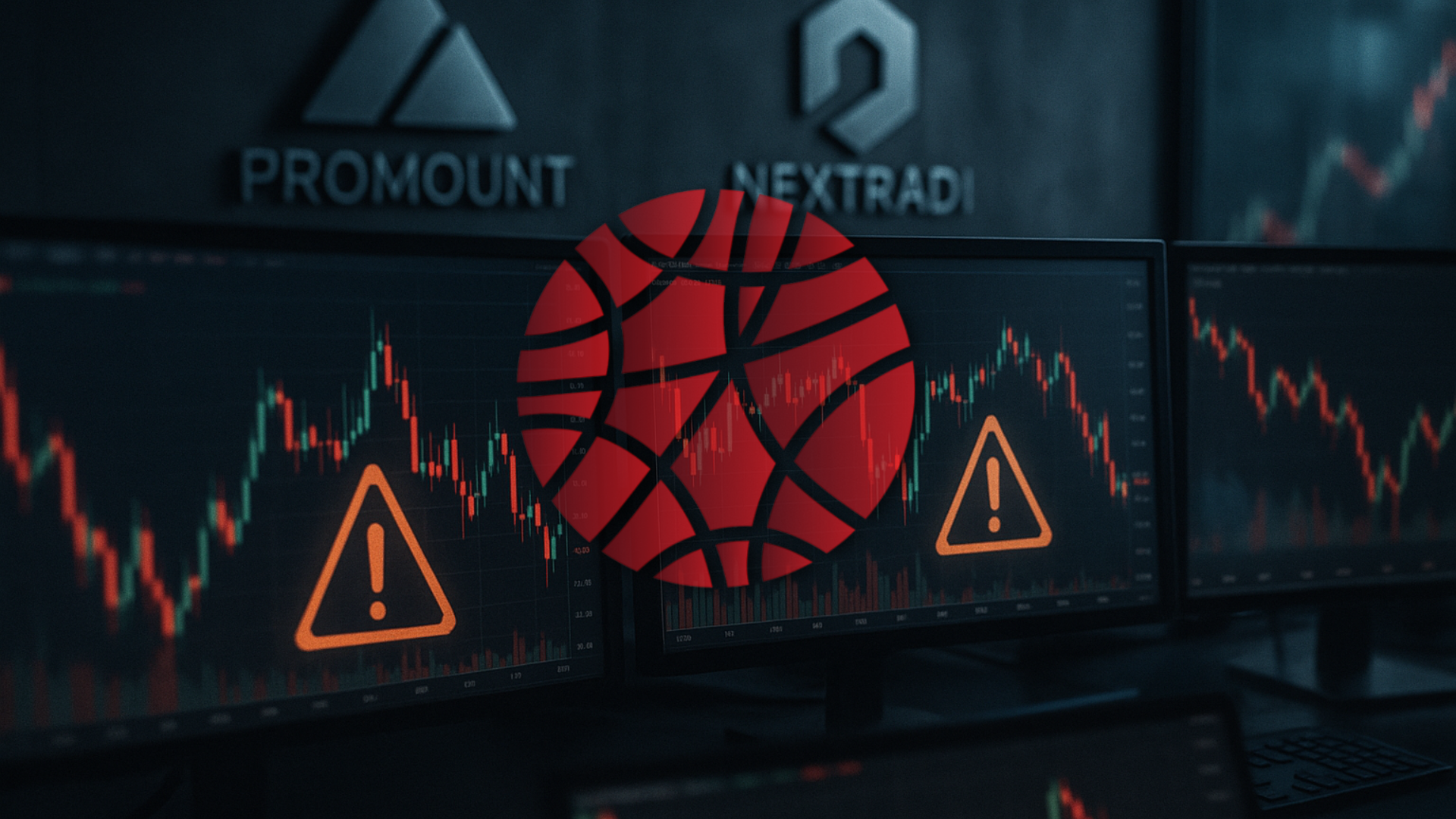 Écrans de trading montrant des graphiques en baisse avec icônes d’alerte, illustrant les pièges à éviter avant de choisir une prop firm.